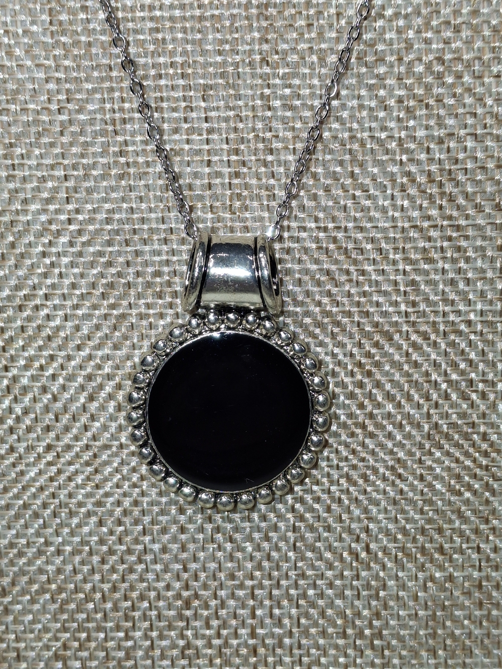 Silver Black Round Pendant Necklace - Women Jewelry